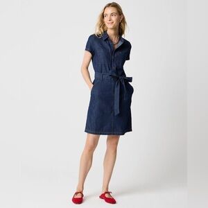 J Crew Stylish Blue Denim Cargo Belted Shirt Dress